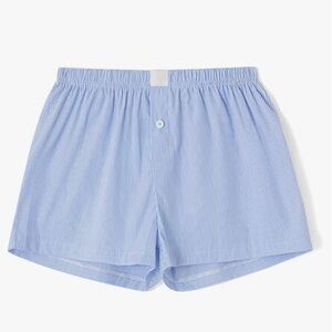 Blue and white striped boxer shorts